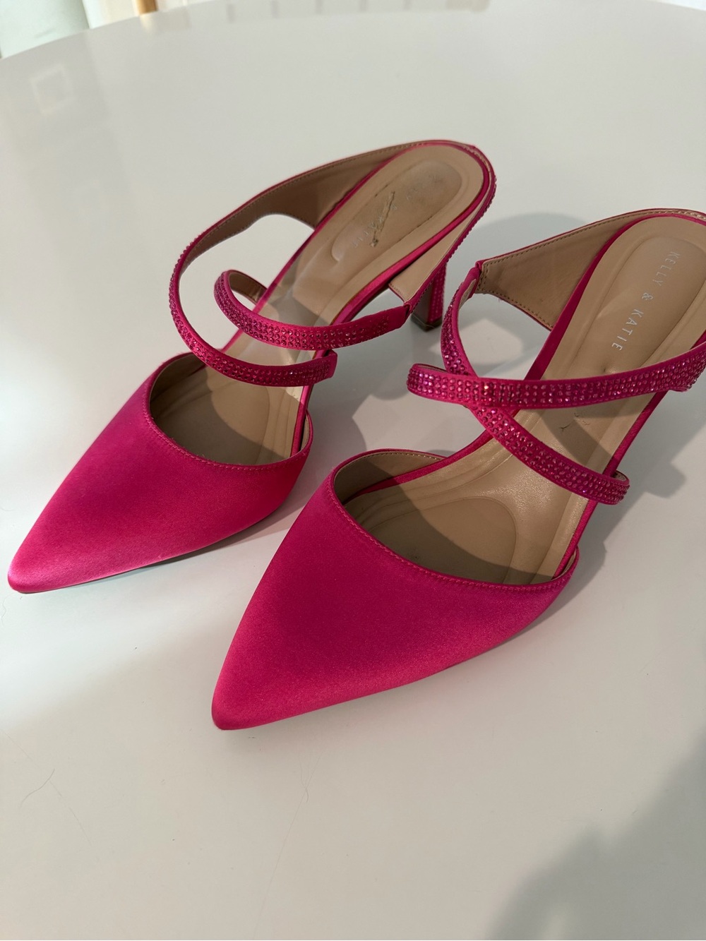 Kelly & Katie Hot Pink Pointed Toe Strappy Mule Heels